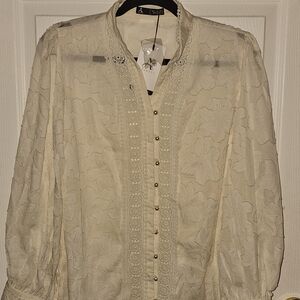 Elegant Cream Blouse with Floral Embroidery